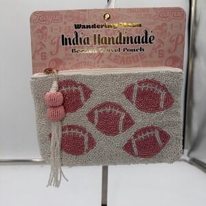 Wandering Moon India Handmade Beaded Football Travel Pouch Cosmetic Bag